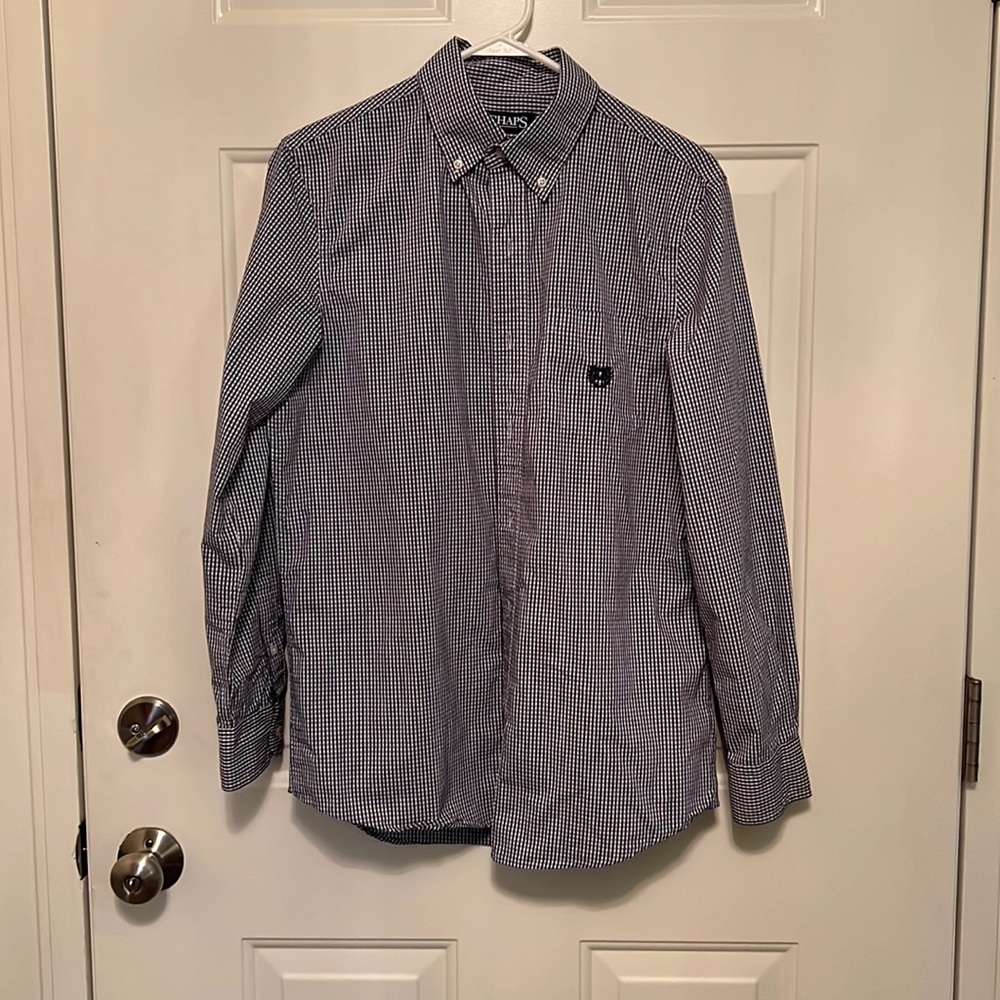 Chaps Button Up, Black, White, Small